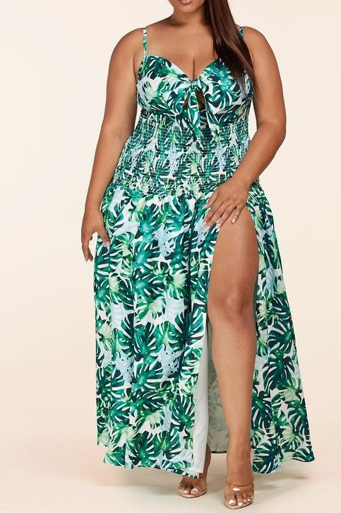 Green Lilies plus size maxi dress